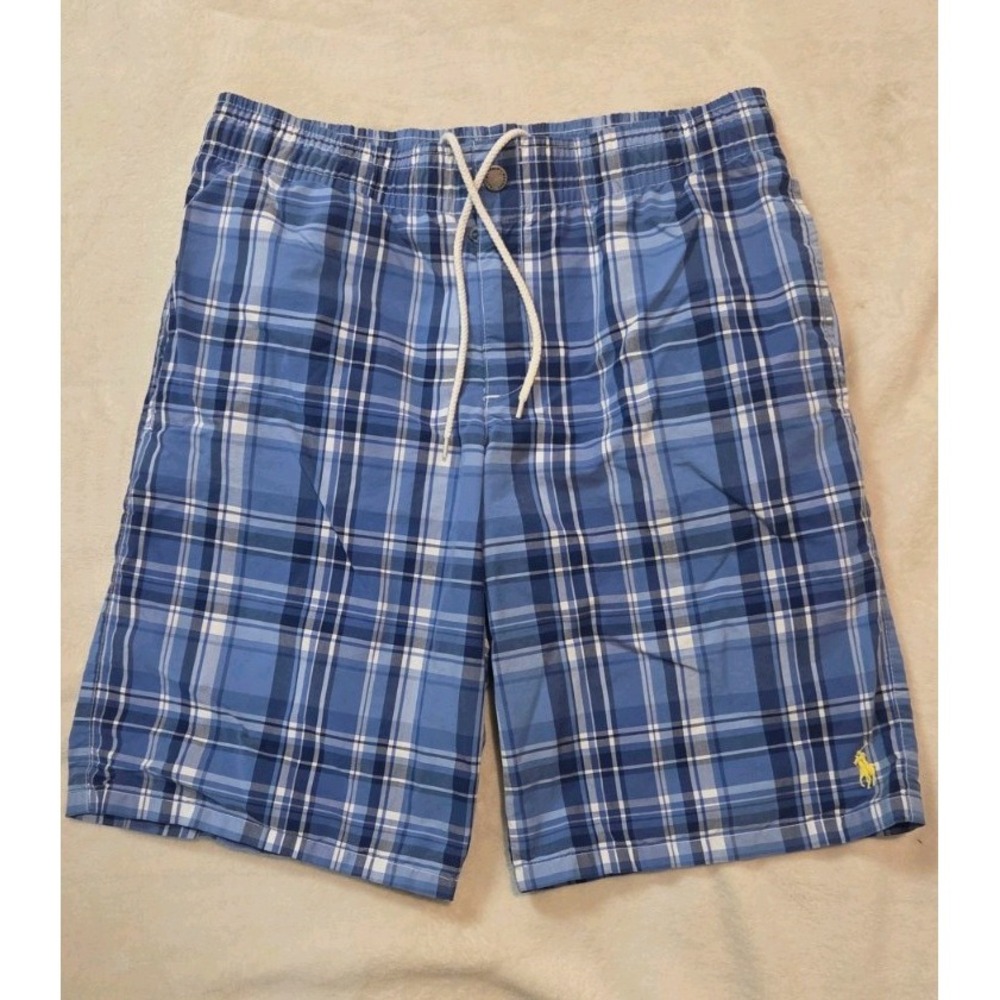 POLO BY RALPH LAUREN MENS BLUE PLAID SWIMSWIT/TRUNKS SIZE MEDIUM
